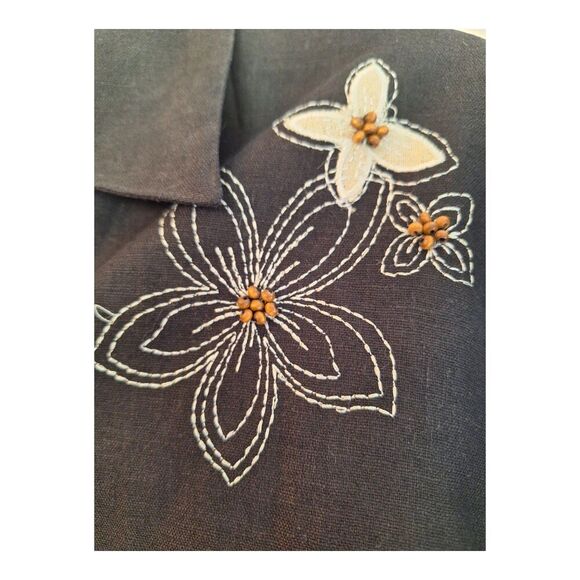 Linen Blend Embroidery Blouse Boxy Shirt Lightweight Jacket Shacket M Sag Harbor - Picture 8 of 13